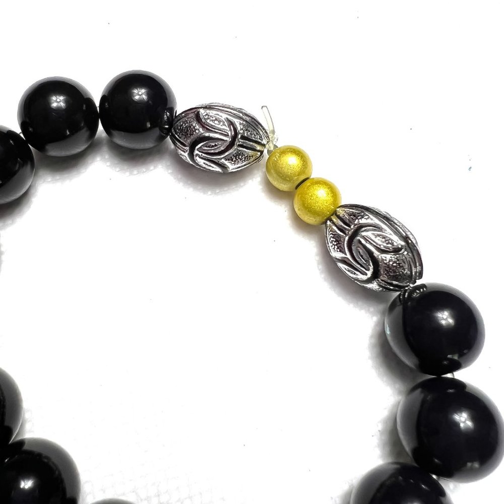 Black, Silver, Gold Beaded Stretch Bracelet - Picture 2 of 2